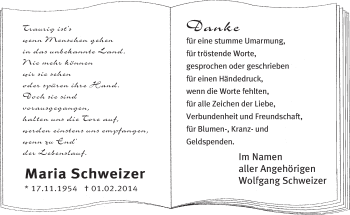 Traueranzeige von Maria Schweizer von Eßlinger Zeitung/Cannstatter Zeitung