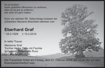 Traueranzeige von Eberhard Graf von Eßlinger Zeitung/Cannstatter Zeitung