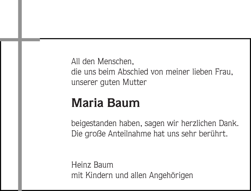  Traueranzeige für Maria Baum vom 03.03.2015 aus Eßlinger Zeitung/Cannstatter Zeitung