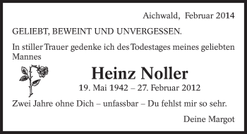 Traueranzeige von Heinz Noller von Eßlinger Zeitung/Cannstatter Zeitung