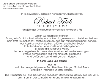 Traueranzeige von Robert Trieb von Eßlinger Zeitung/Cannstatter Zeitung