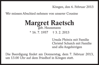 Traueranzeige von Margret Raetsch von Eßlinger Zeitung/Cannstatter Zeitung