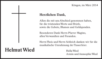 Traueranzeige von Helmut Wied von Eßlinger Zeitung/Cannstatter Zeitung