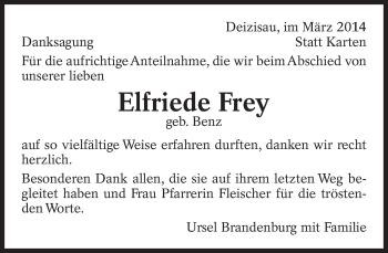 Traueranzeige von Elfriede Frey von Eßlinger Zeitung/Cannstatter Zeitung