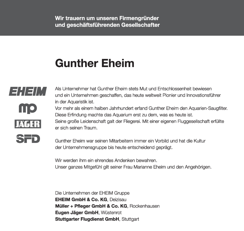  Traueranzeige für Gunther Eheim vom 06.02.2013 aus Eßlinger Zeitung/Cannstatter Zeitung