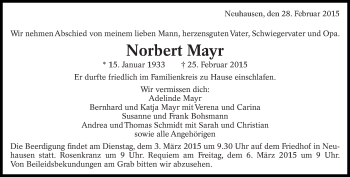 Traueranzeige von Norbert Mayr von Eßlinger Zeitung/Cannstatter Zeitung