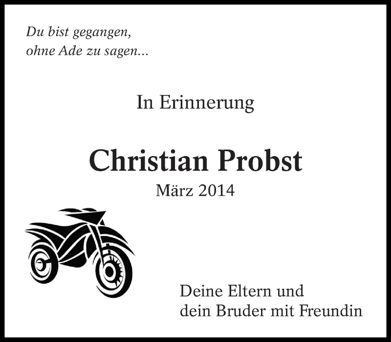  Traueranzeige für Christian Probst vom 20.03.2015 aus Eßlinger Zeitung/Cannstatter Zeitung