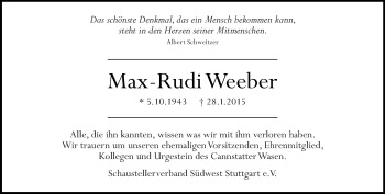 Traueranzeige von Max-Rudi Weeber von Eßlinger Zeitung/Cannstatter Zeitung