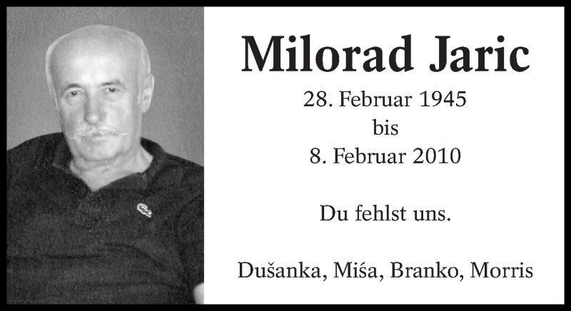  Traueranzeige für Milorad Jaric vom 09.02.2015 aus Eßlinger Zeitung/Cannstatter Zeitung