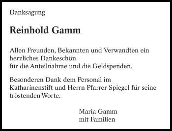 Traueranzeige von Reinhold Gamm von Eßlinger Zeitung/Cannstatter Zeitung