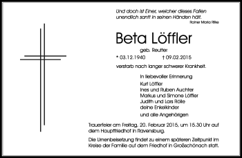 Traueranzeige von Beta Löffler von Eßlinger Zeitung/Cannstatter Zeitung