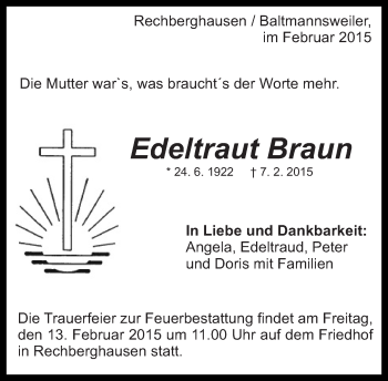Traueranzeige von Edeltraut Braun von Eßlinger Zeitung/Cannstatter Zeitung