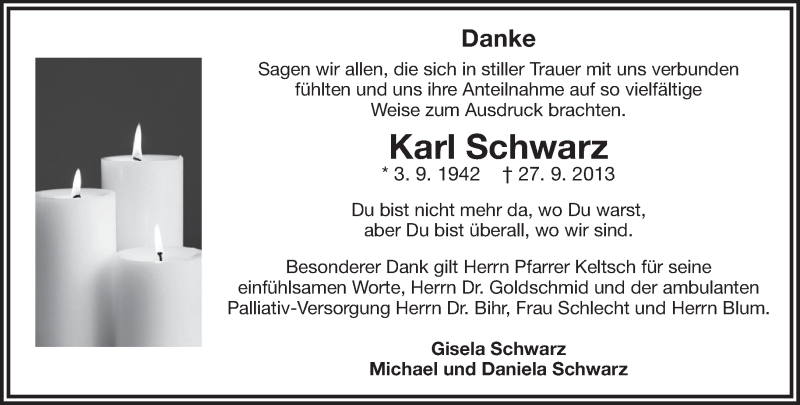  Traueranzeige für Karl Schwarz vom 17.10.2013 aus Eßlinger Zeitung/Cannstatter Zeitung