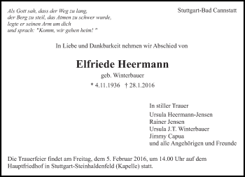 Traueranzeige von Elfriede Heermann von Eßlinger Zeitung/Cannstatter Zeitung