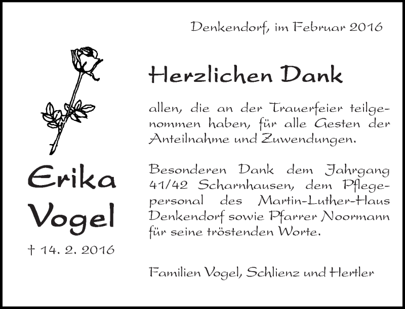  Traueranzeige für Erika Vogel vom 25.02.2016 aus Eßlinger Zeitung/Cannstatter Zeitung