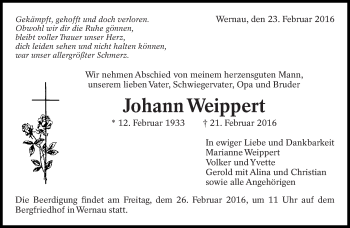 Traueranzeige von Johann Weippert von Eßlinger Zeitung/Cannstatter Zeitung