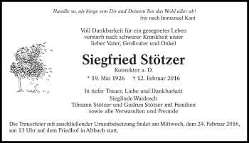 Traueranzeige von Siegfried Stötzer von Eßlinger Zeitung/Cannstatter Zeitung