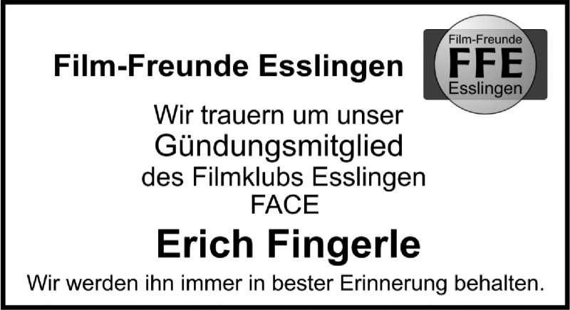  Traueranzeige für Erich Fingerle vom 27.02.2016 aus Eßlinger Zeitung/Cannstatter Zeitung