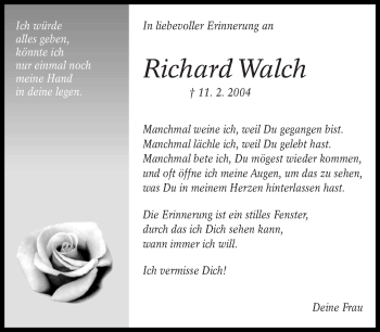 Traueranzeige von Richard Walch von Eßlinger Zeitung/Cannstatter Zeitung