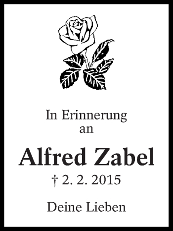 Traueranzeige von Alfred Zabel von Eßlinger Zeitung/Cannstatter Zeitung