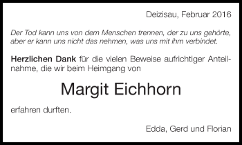 Traueranzeige von Margit Eichhorn von Eßlinger Zeitung/Cannstatter Zeitung