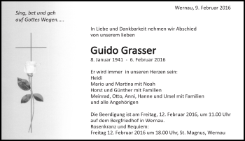 Traueranzeige von Guido Grasser von Eßlinger Zeitung/Cannstatter Zeitung