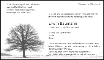 Traueranzeige von Erwin Baumann von Eßlinger Zeitung/Cannstatter Zeitung