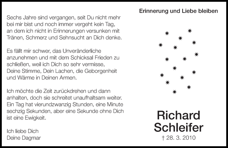  Traueranzeige für Richard Schleifer vom 26.03.2016 aus Eßlinger Zeitung/Cannstatter Zeitung