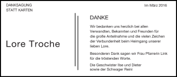 Traueranzeige von Lore Troche von Eßlinger Zeitung/Cannstatter Zeitung