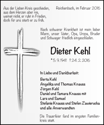 Traueranzeige von Dieter Kehl von Eßlinger Zeitung/Cannstatter Zeitung