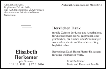 Traueranzeige von Elisabeth Berkemer von Eßlinger Zeitung/Cannstatter Zeitung