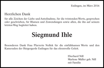 Traueranzeige von Siegmund Ihle von Eßlinger Zeitung/Cannstatter Zeitung