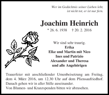 Traueranzeige von Joachim Heinrich von Eßlinger Zeitung/Cannstatter Zeitung