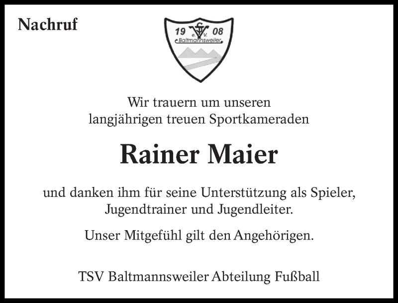  Traueranzeige für Rainer Maier vom 26.03.2016 aus Eßlinger Zeitung/Cannstatter Zeitung