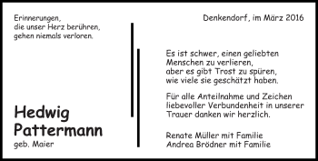 Traueranzeige von Hedwig Pattermann von Eßlinger Zeitung/Cannstatter Zeitung