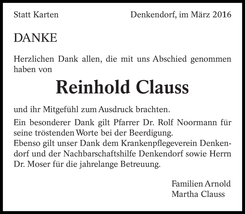  Traueranzeige für Reinhold Clauss vom 04.03.2016 aus Eßlinger Zeitung/Cannstatter Zeitung