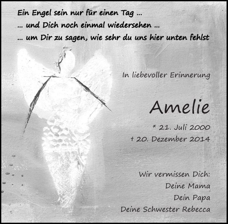  Traueranzeige für Amelie Laukmichel vom 20.12.2017 aus Eßlinger Zeitung/Cannstatter Zeitung