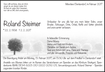 Traueranzeige von Roland Steimer von Eßlinger Zeitung/Cannstatter Zeitung