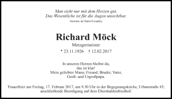 Traueranzeige von Richard Möck von Eßlinger Zeitung/Cannstatter Zeitung