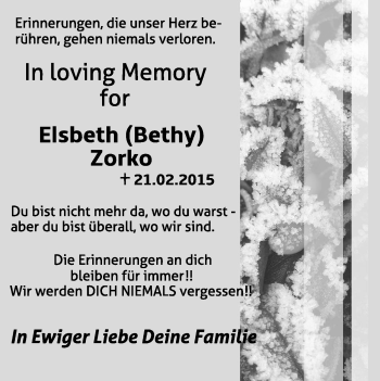 Traueranzeige von Elsbeth Zorko von Eßlinger Zeitung/Cannstatter Zeitung