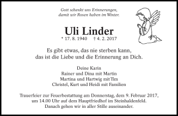 Traueranzeige von Uli Linder von Eßlinger Zeitung/Cannstatter Zeitung