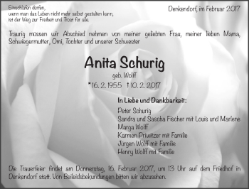 Traueranzeige von Anita Schurig von Eßlinger Zeitung/Cannstatter Zeitung