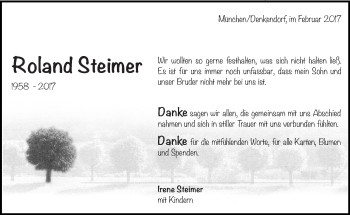 Traueranzeige von Roland Steimer von Eßlinger Zeitung/Cannstatter Zeitung