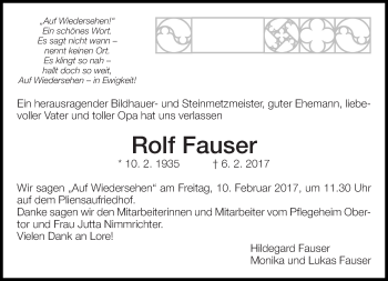 Traueranzeige von Rolf Fauser von Eßlinger Zeitung/Cannstatter Zeitung