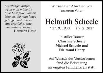 Traueranzeige von Helmuth Scheele von Eßlinger Zeitung/Cannstatter Zeitung