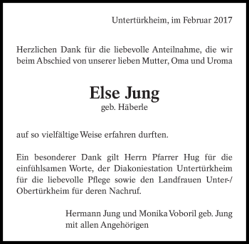 Traueranzeige von Else Jung von Eßlinger Zeitung/Cannstatter Zeitung
