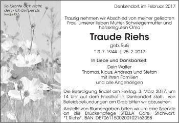 Traueranzeige von Traude Riehs von Eßlinger Zeitung/Cannstatter Zeitung