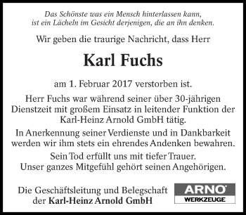 Traueranzeige von Karl Fuchs von Eßlinger Zeitung/Cannstatter Zeitung