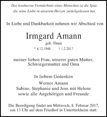 Traueranzeige von Irmgard Amann von Eßlinger Zeitung/Cannstatter Zeitung