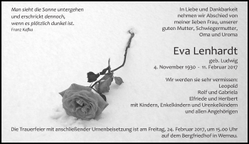Traueranzeige von Eva Lenhardt von Eßlinger Zeitung/Cannstatter Zeitung